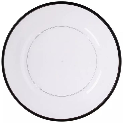 Plate Chargers, clear with black trim