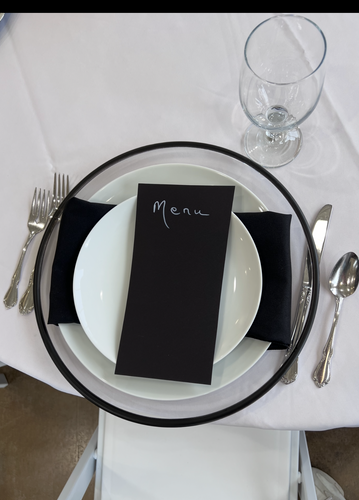 Plate Chargers, clear with black trim
