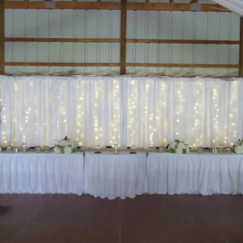 Banquet table set up with food