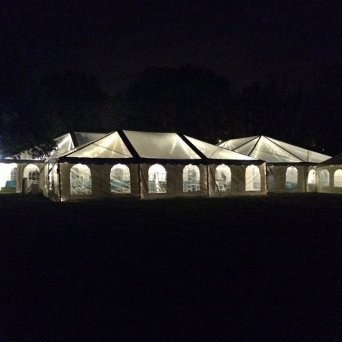 Event tent outside at night