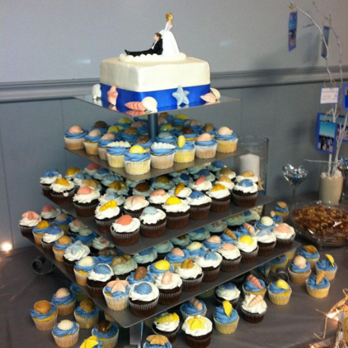 Cupcakes displayed on a dessert table